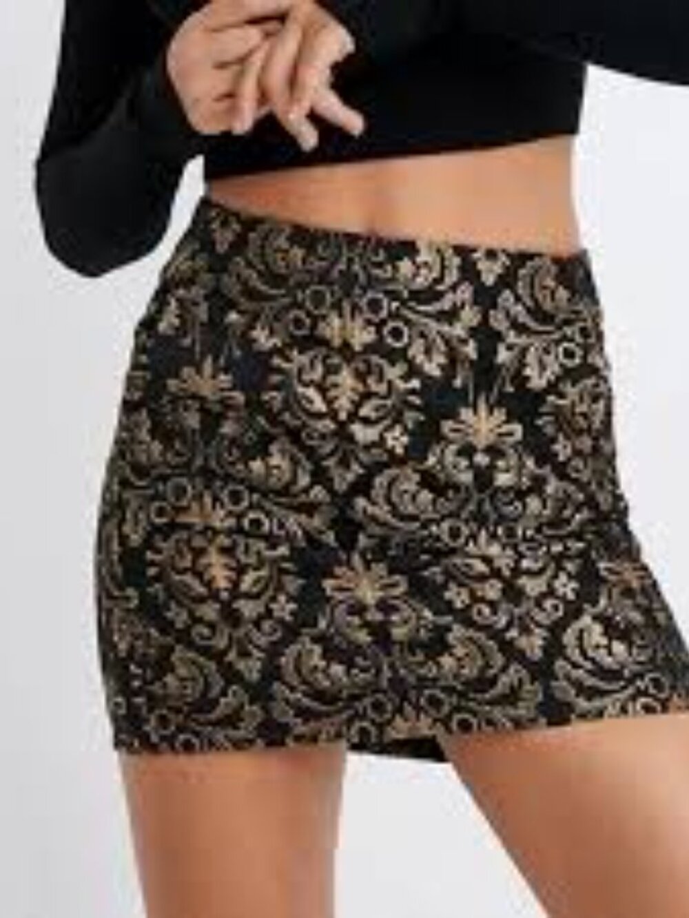 Urban Outfitters Skirt S Black Gold Damask Jacquard Brocade Holiday Mini